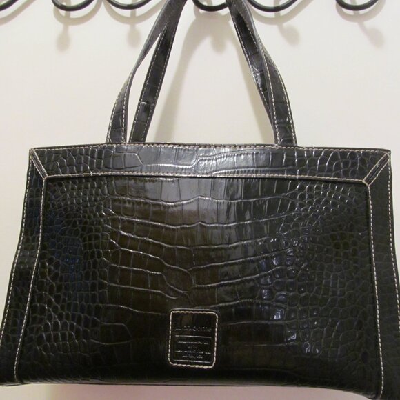 Liz Claiborne Purse Black Faux Croc Leather Bow Tassel w Bonus Cell Phone Holder - Picture 3 of 12